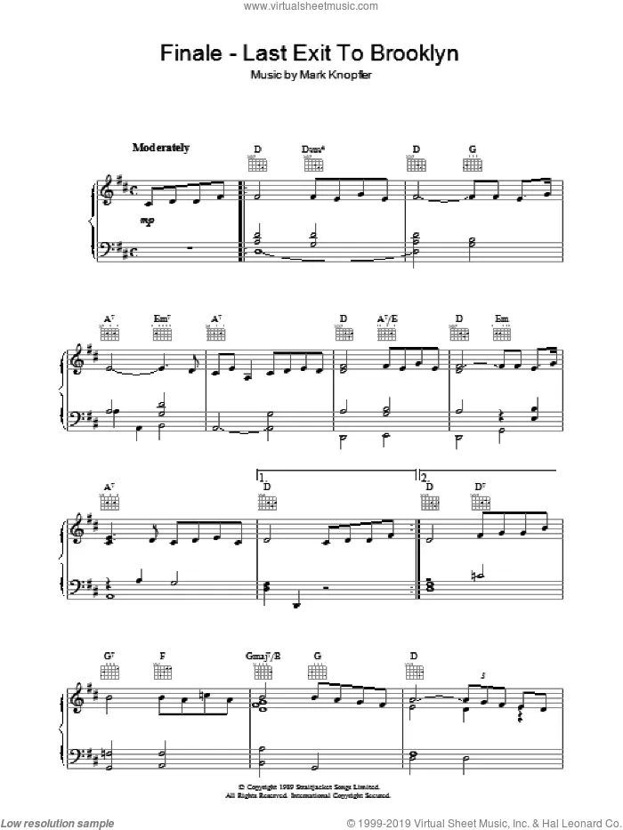 Finale - Last Exit To Brooklyn sheet music for piano solo by Mark Knopfler, intermediate skill level