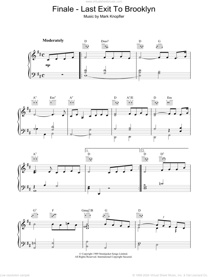 Finale - Last Exit To Brooklyn sheet music for piano solo by Mark Knopfler, intermediate skill level