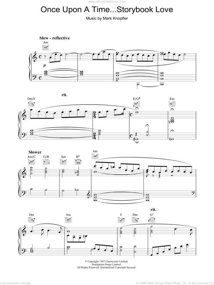 Once Upon A Time...Storybook Love (from The Princess Bride) sheet music for piano solo by Mark Knopfler, intermediate skill level