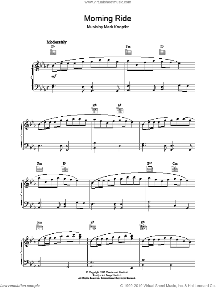 Morning Ride (from The Princess Bride) sheet music for piano solo by Mark Knopfler, intermediate skill level