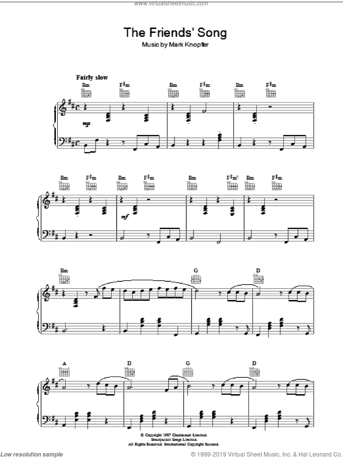 The Friends' Song (from The Princess Bride) sheet music for piano solo by Mark Knopfler, intermediate skill level