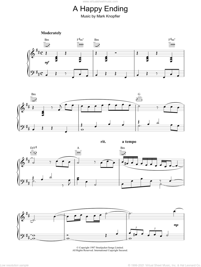 A Happy Ending (from The Princess Bride) sheet music for piano solo by Mark Knopfler, intermediate skill level