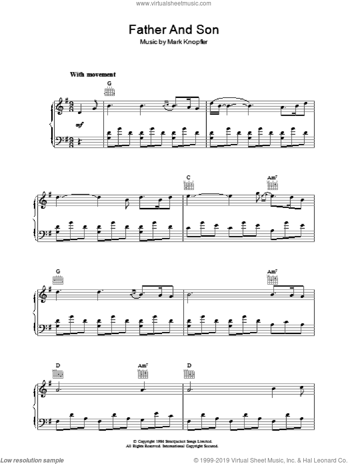 Father And Son sheet music for piano solo by Mark Knopfler, intermediate skill level