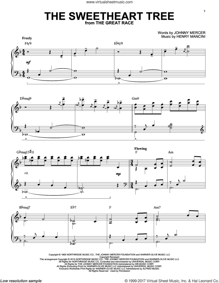The Sweetheart Tree [Jazz version] (arr. Brent Edstrom) sheet music for piano solo by Henry Mancini and Johnny Mercer, intermediate skill level