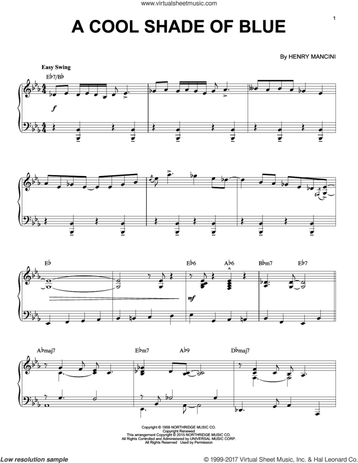 A Cool Shade Of Blue [Jazz version] (arr. Brent Edstrom) sheet music for piano solo by Henry Mancini, intermediate skill level