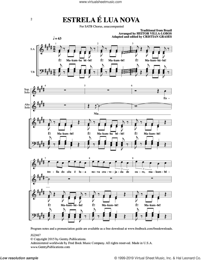 Estrela e Lua Nova sheet music for choir (SATB: soprano, alto, tenor, bass) by Heitor Villa-Lobos, intermediate skill level