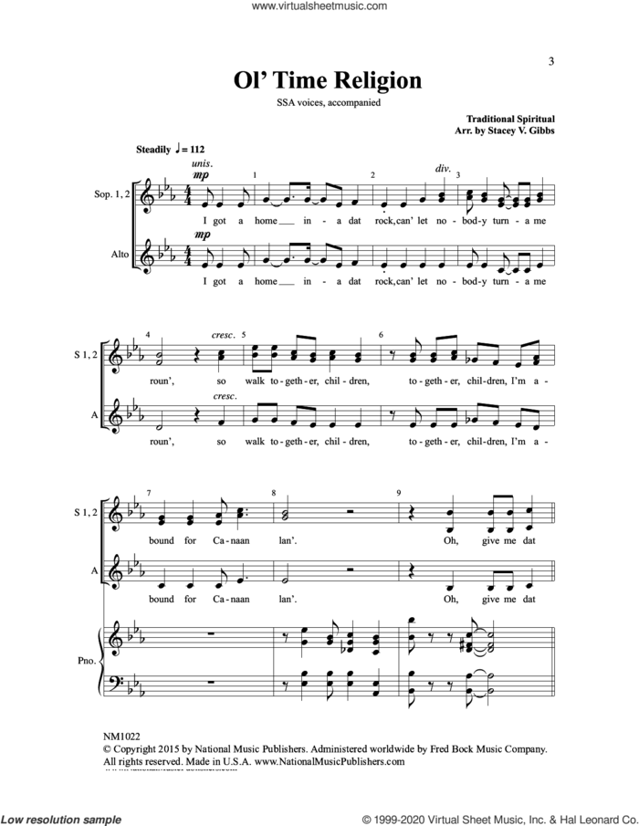 Ol' Time Religion sheet music for choir (SSA: soprano, alto) by Stacey V. Gibbs, intermediate skill level