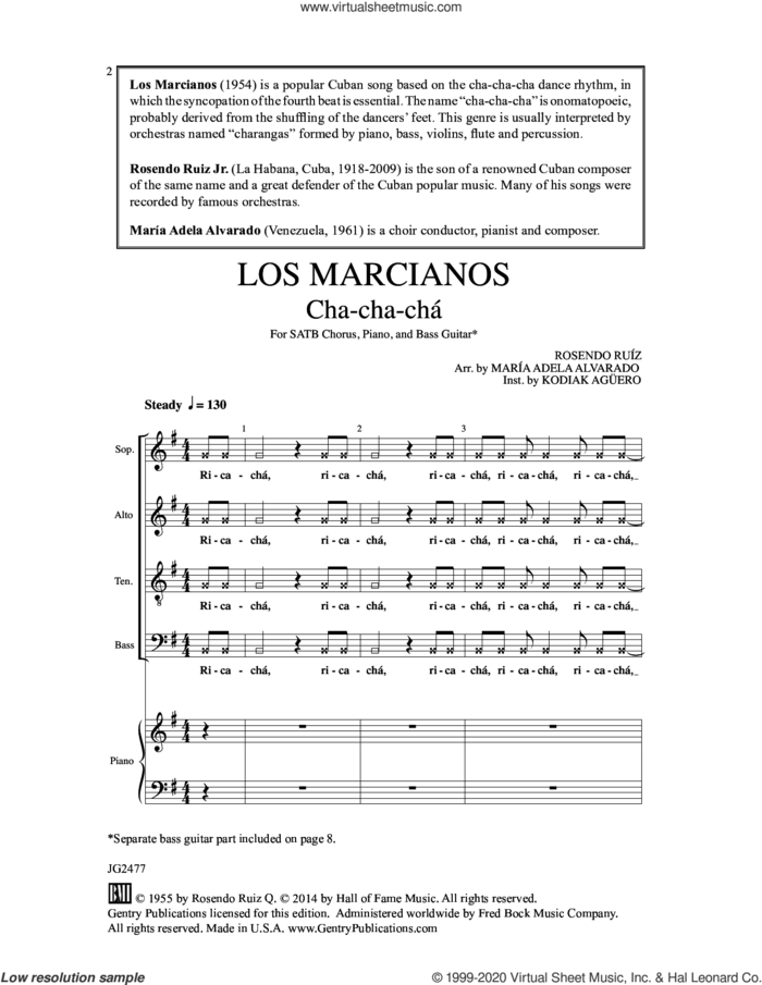 Los Marcianos sheet music for choir (SATB: soprano, alto, tenor, bass) by Maria Adela Alvarado and Rosendo Ruiz, intermediate skill level