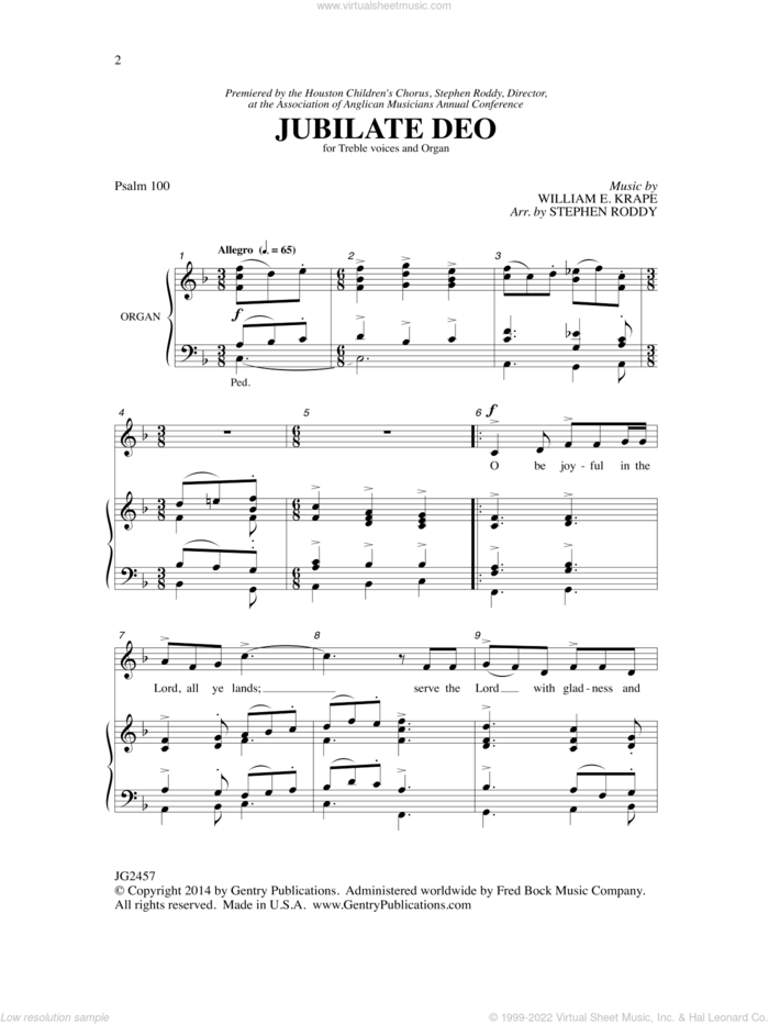 Jubilate Deo sheet music for choir (2-Part) by Stephen Roddy and William E. Krape, intermediate duet