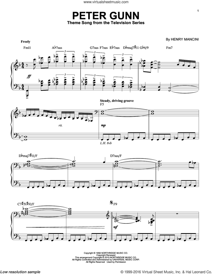 Peter Gunn [Jazz version] (arr. Brent Edstrom) sheet music for piano solo by Henry Mancini, intermediate skill level