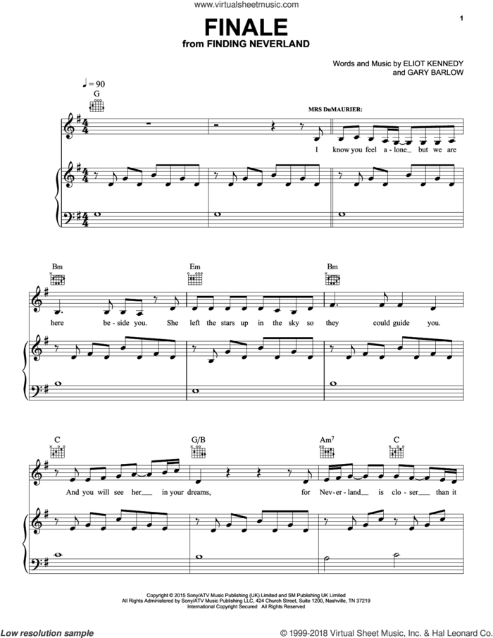 Finale sheet music for voice, piano or guitar by Eliot Kennedy and Gary Barlow, intermediate skill level