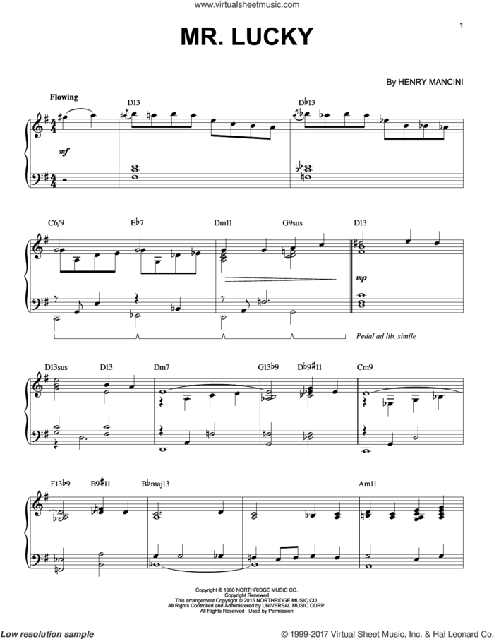 Mr. Lucky [Jazz version] (arr. Brent Edstrom) sheet music for piano solo by Henry Mancini, intermediate skill level