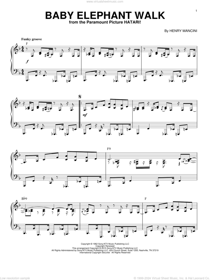 Baby Elephant Walk [Jazz version] (arr. Brent Edstrom) sheet music for piano solo by Henry Mancini, Lawrence Welk, Miniature Men and Hal David, intermediate skill level