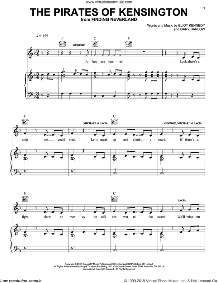 The Pirates Of Kensington sheet music for voice, piano or guitar by Eliot Kennedy and Gary Barlow, intermediate skill level