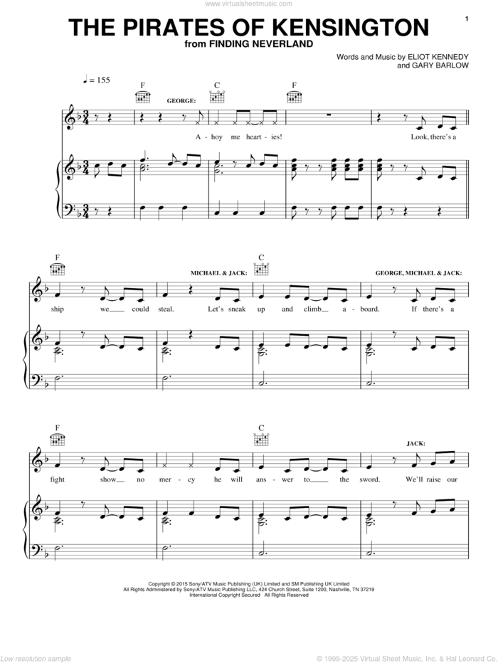 The Pirates Of Kensington sheet music for voice, piano or guitar by Eliot Kennedy and Gary Barlow, intermediate skill level