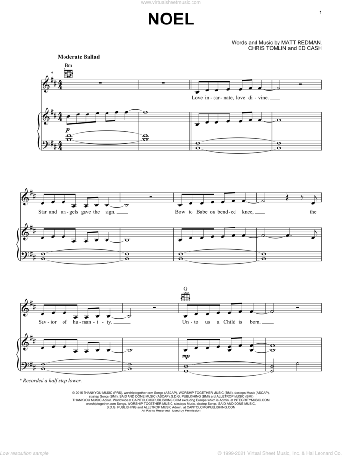 Noel (feat. Lauren Daigle) sheet music for voice, piano or guitar by Chris Tomlin, Lauren Daigle, Ed Cash and Matt Redman, intermediate skill level