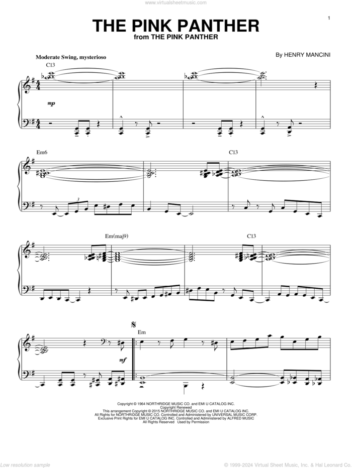 The Pink Panther [Jazz version] (arr. Brent Edstrom) sheet music for piano solo by Henry Mancini, intermediate skill level