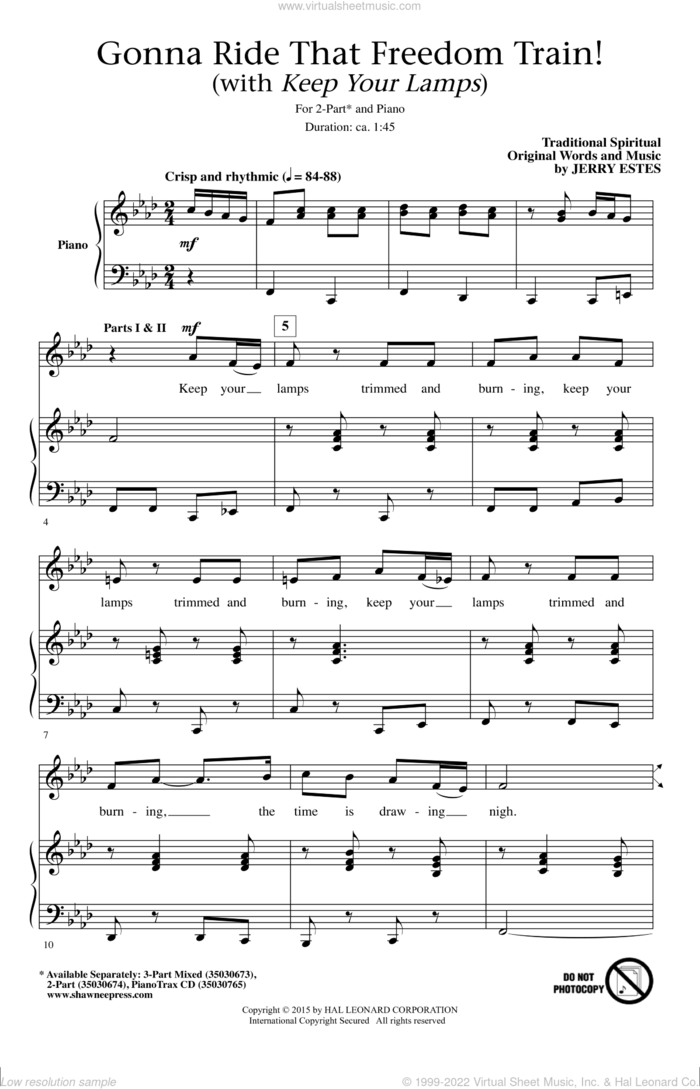 Gonna Ride That Freedom Train! (With Keep Your Lamps) sheet music for choir (2-Part) by Jerry Estes, intermediate duet