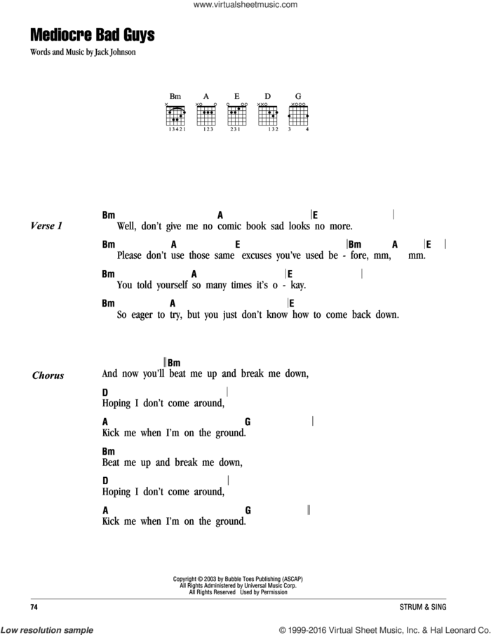 Mediocre Bad Guys sheet music for guitar (chords) by Jack Johnson, intermediate skill level