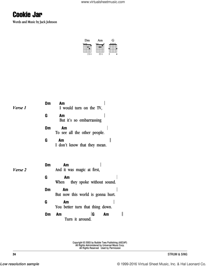 Cookie Jar sheet music for guitar (chords) by Jack Johnson, intermediate skill level