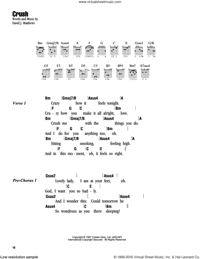 Crush sheet music for guitar (chords) by Dave Matthews Band, intermediate skill level