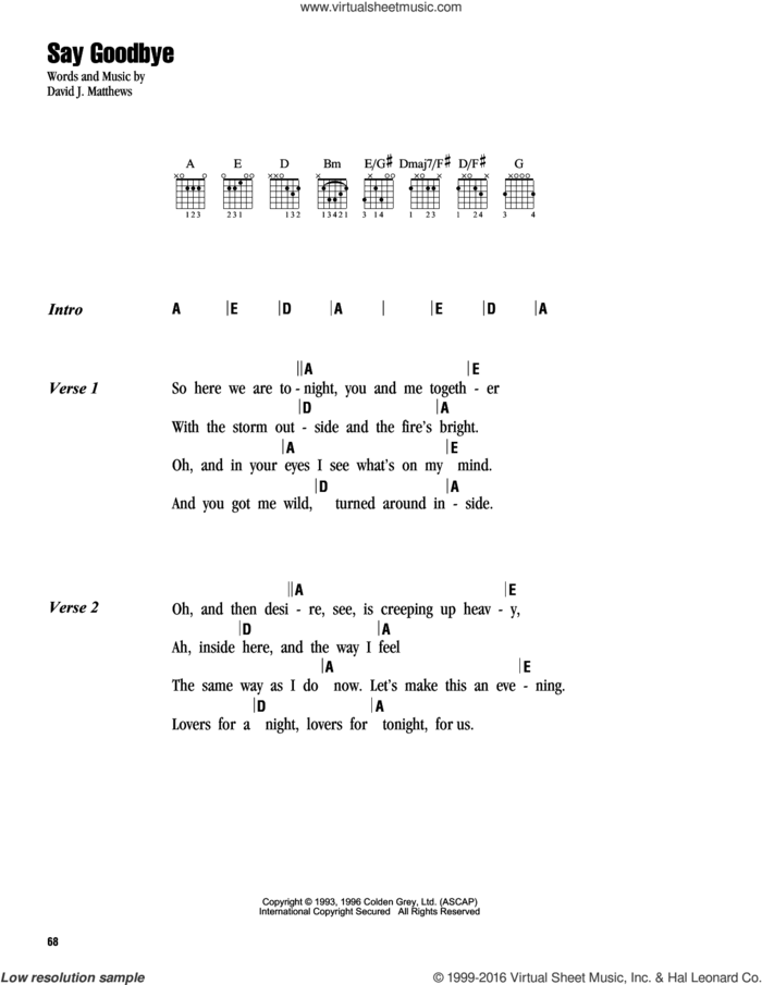 Say Goodbye sheet music for guitar (chords) by Dave Matthews Band, intermediate skill level