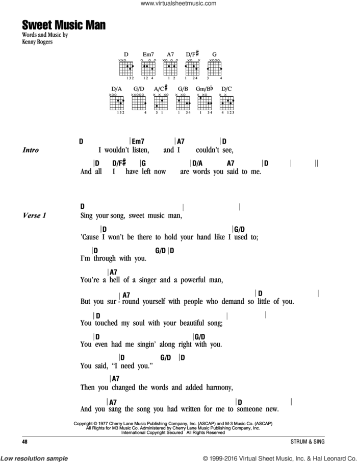 Sweet Music Man sheet music for guitar (chords) by Kenny Rogers and Reba, intermediate skill level