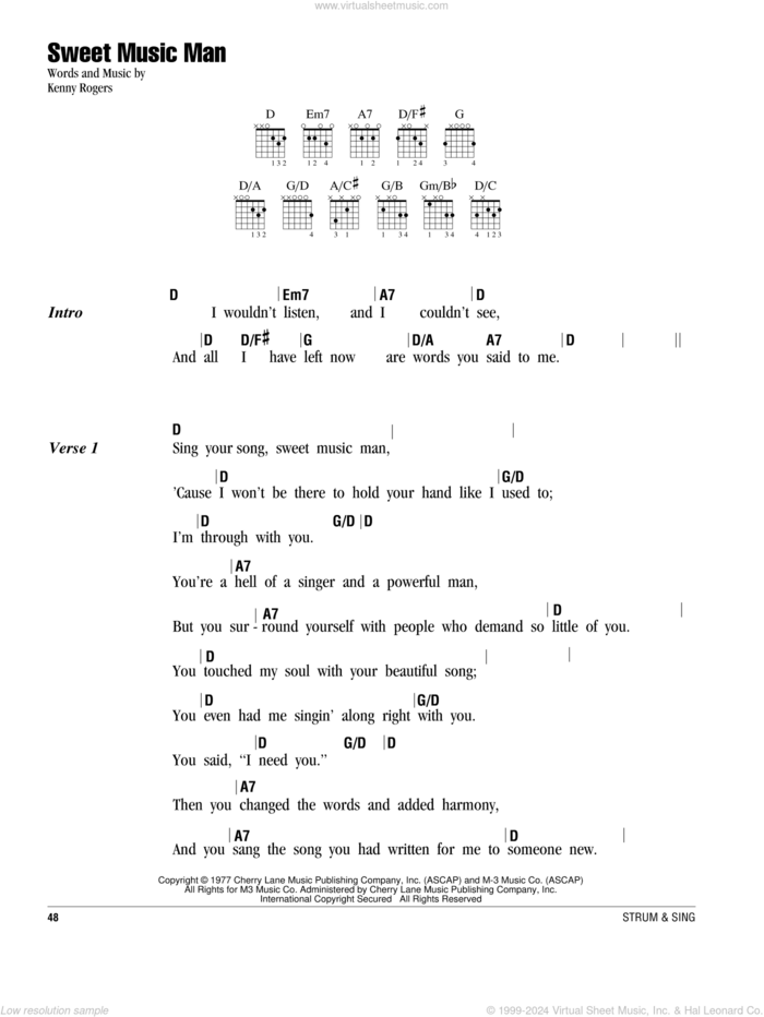 Sweet Music Man sheet music for guitar (chords) by Kenny Rogers and Reba, intermediate skill level