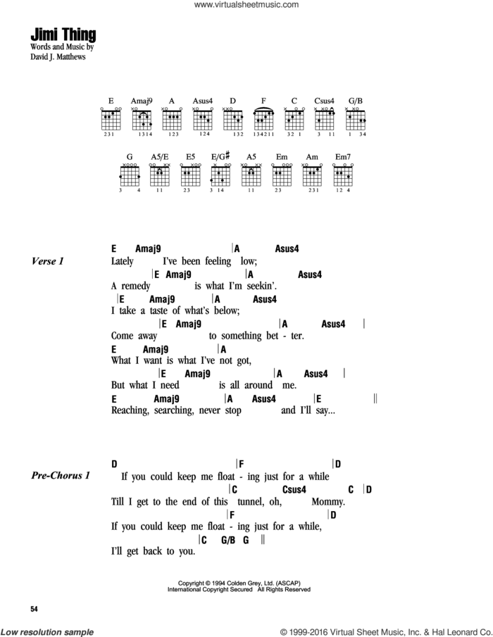 Jimi Thing sheet music for guitar (chords) by Dave Matthews Band, intermediate skill level