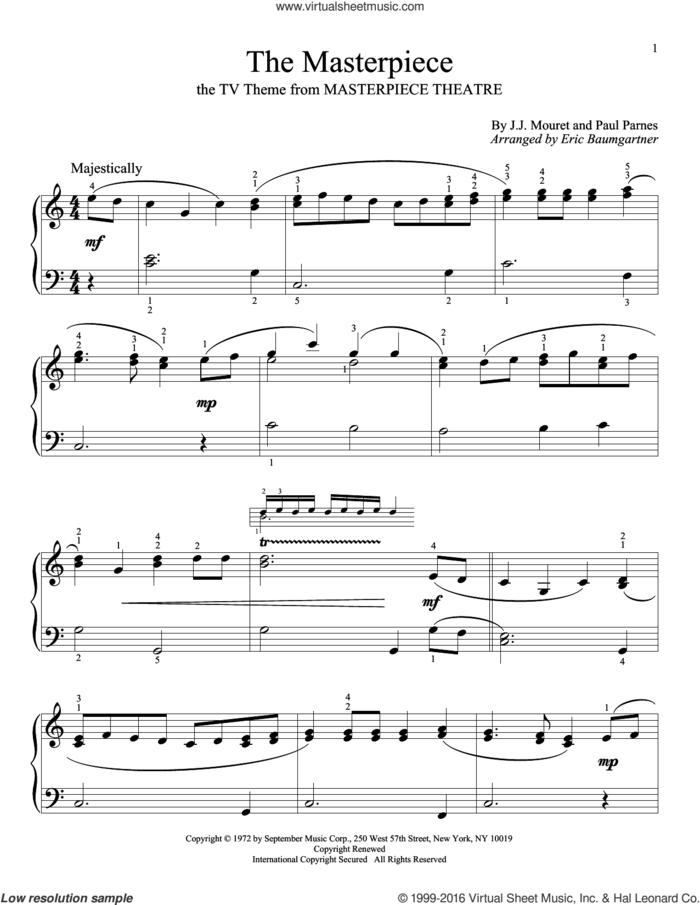 The Masterpiece sheet music for piano solo (elementary) by Paul Parnes, Eric Baumgartner and J.J. Mouret, beginner piano (elementary)