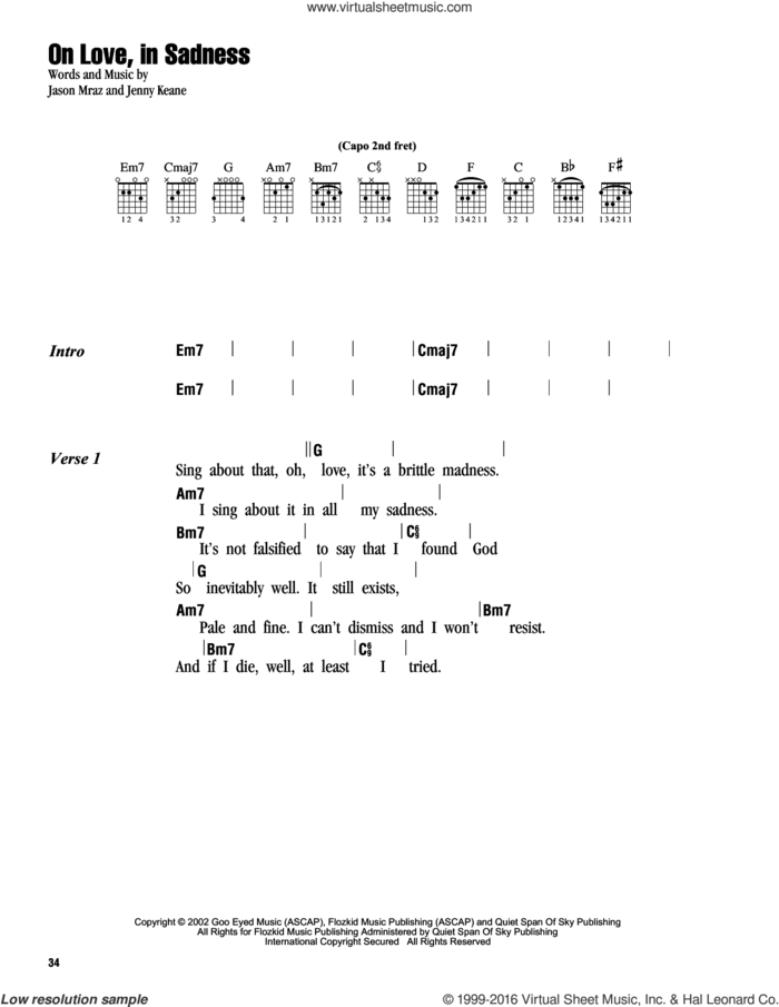 On Love, In Sadness sheet music for guitar (chords) by Jason Mraz and Jenny Keane, intermediate skill level