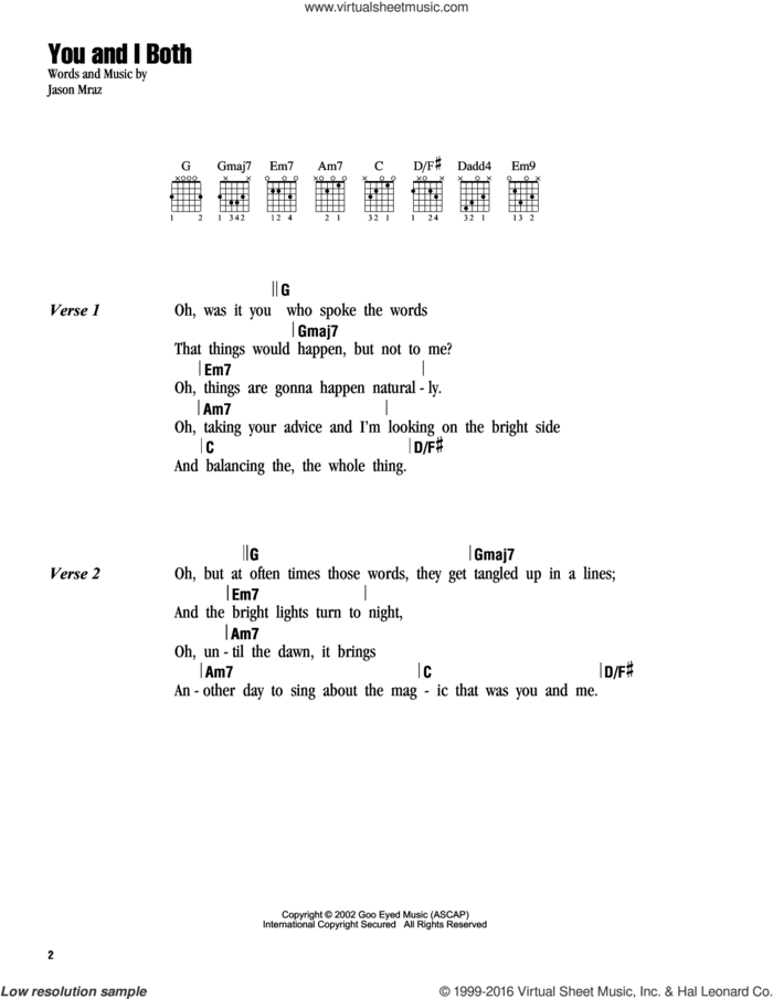 You and I Both sheet music for guitar (chords) by Jason Mraz, intermediate skill level
