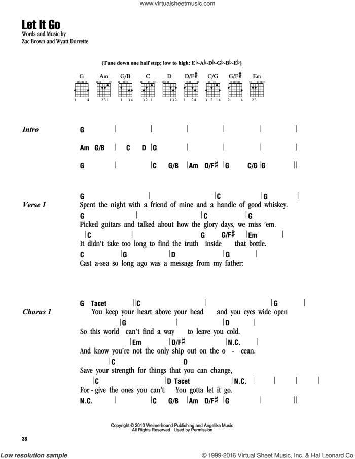 Let It Go sheet music for guitar (chords) by Zac Brown Band, Wyatt Durrette and Zac Brown, intermediate skill level
