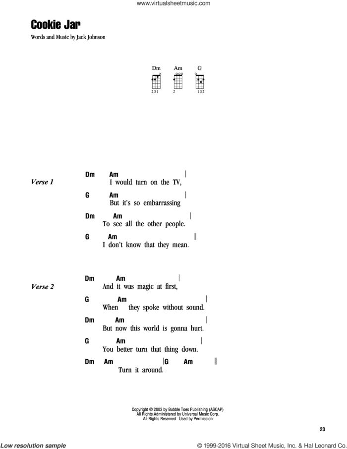 Cookie Jar sheet music for ukulele (chords) by Jack Johnson, intermediate skill level