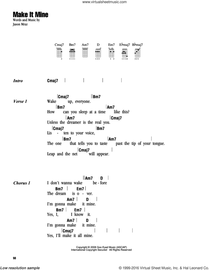 Make It Mine sheet music for ukulele (chords) by Jason Mraz, intermediate skill level