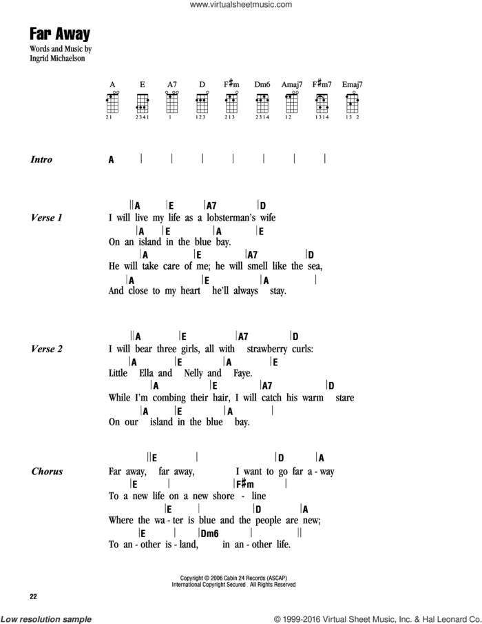 Far Away sheet music for ukulele (chords) by Ingrid Michaelson, intermediate skill level