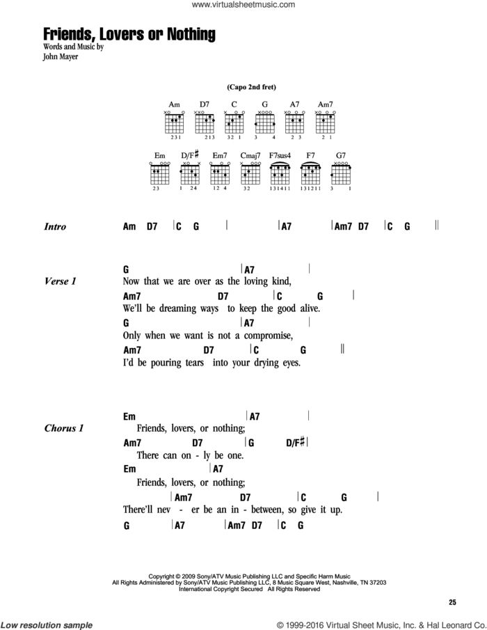 Friends, Lovers Or Nothing sheet music for guitar (chords) by John Mayer, intermediate skill level