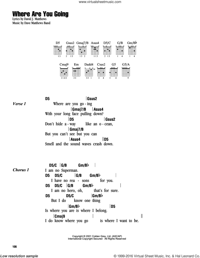 Where Are You Going sheet music for guitar (chords) by Dave Matthews Band, intermediate skill level