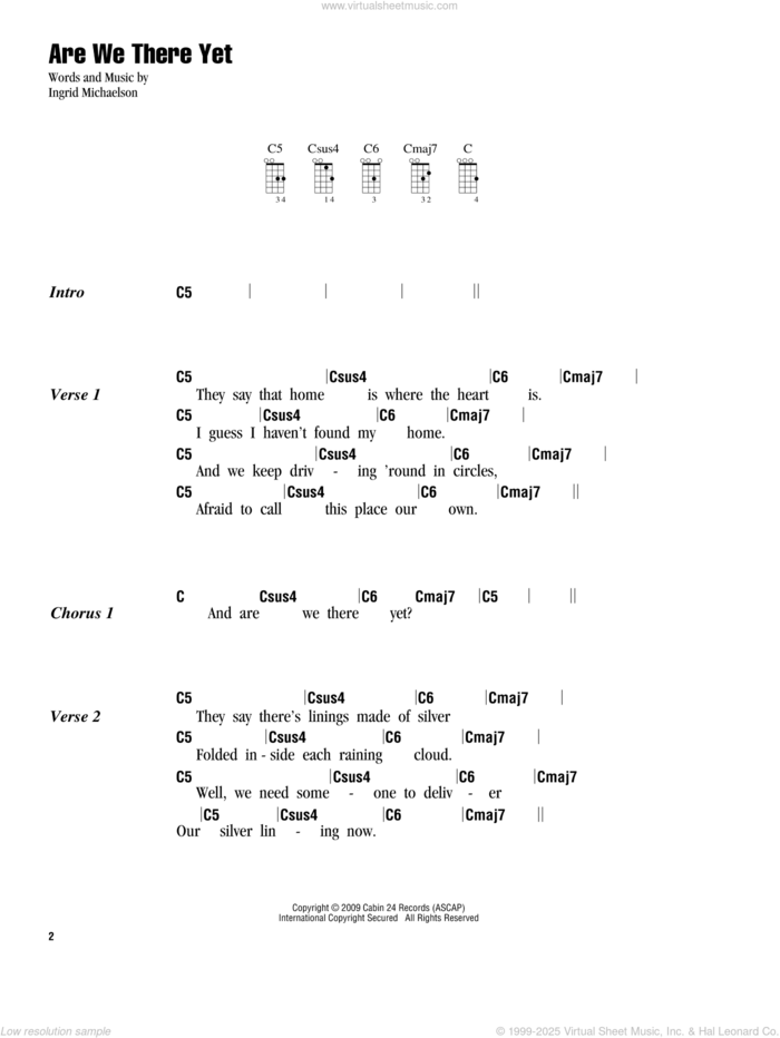 Are We There Yet sheet music for ukulele (chords) by Ingrid Michaelson, intermediate skill level