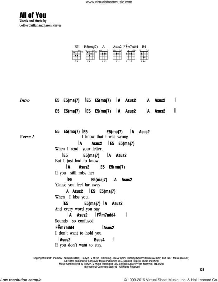 All Of You sheet music for guitar (chords) by Colbie Caillat and Jason Reeves, intermediate skill level