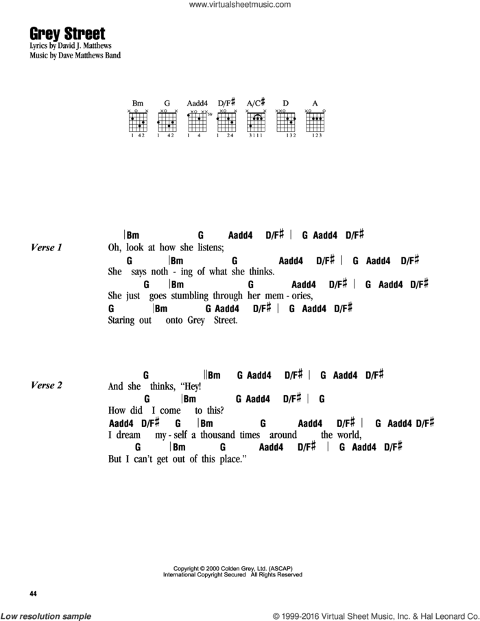 Grey Street sheet music for guitar (chords) by Dave Matthews Band, intermediate skill level
