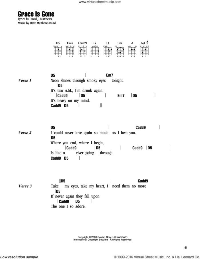 Grace Is Gone sheet music for guitar (chords) by Dave Matthews Band, intermediate skill level