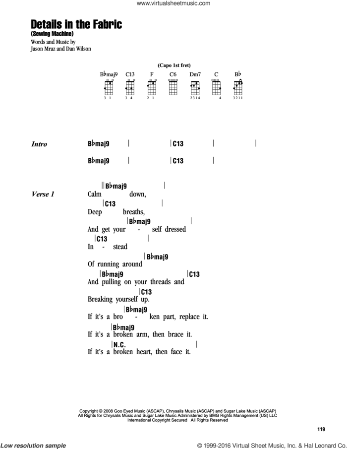 Details In The Fabric (Sewing Machine) sheet music for ukulele (chords) by Jason Mraz and Dan Wilson, intermediate skill level