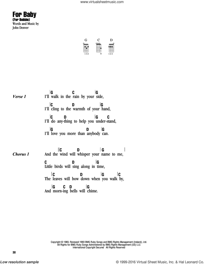 For Baby (For Bobbie) sheet music for ukulele (chords) by John Denver, intermediate skill level