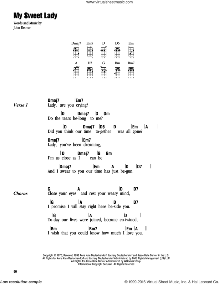 My Sweet Lady sheet music for ukulele (chords) by John Denver, intermediate skill level