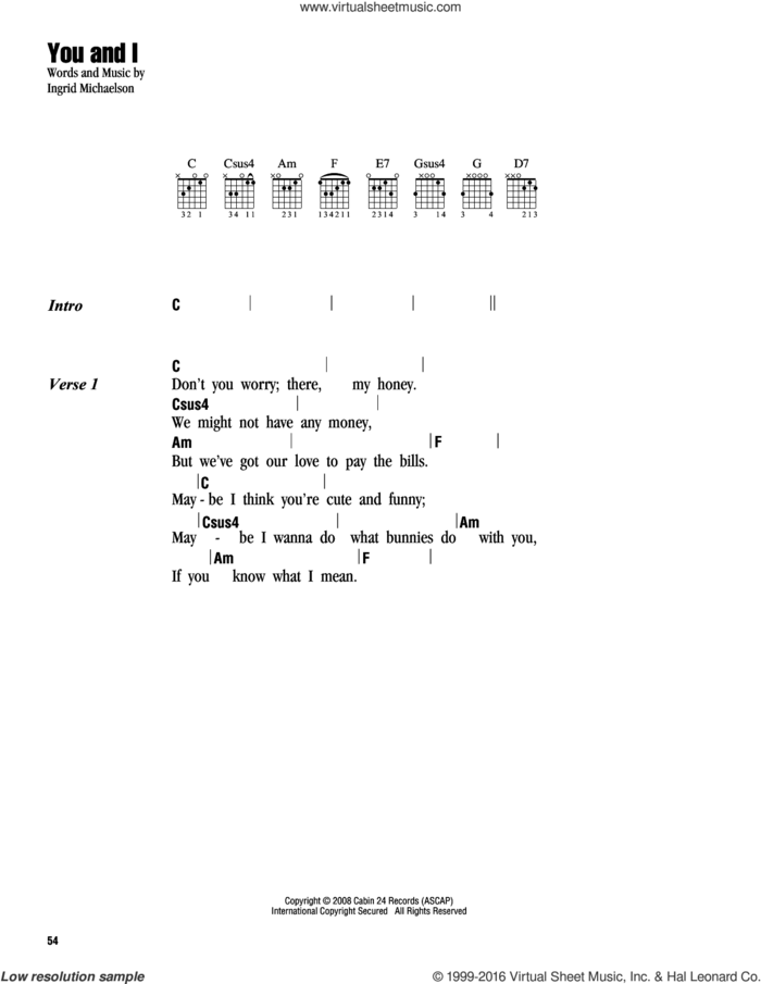 You And I sheet music for guitar (chords) by Ingrid Michaelson, intermediate skill level