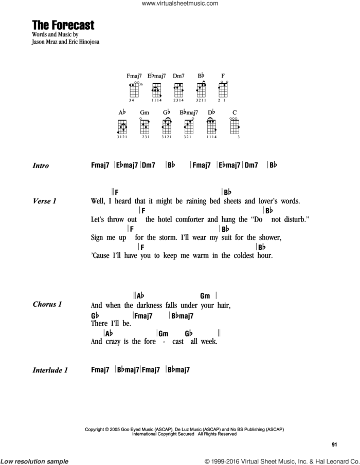 The Forecast sheet music for ukulele (chords) by Jason Mraz and Eric Hinojosa, intermediate skill level