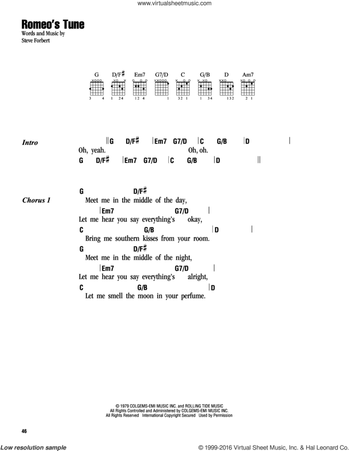 Romeo's Tune sheet music for guitar (chords) by Keith Urban and Steve Forbert, intermediate skill level