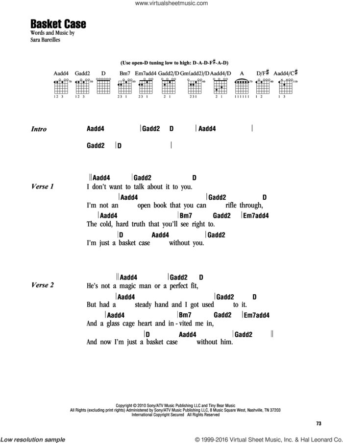 Basket Case sheet music for guitar (chords) by Sara Bareilles, intermediate skill level