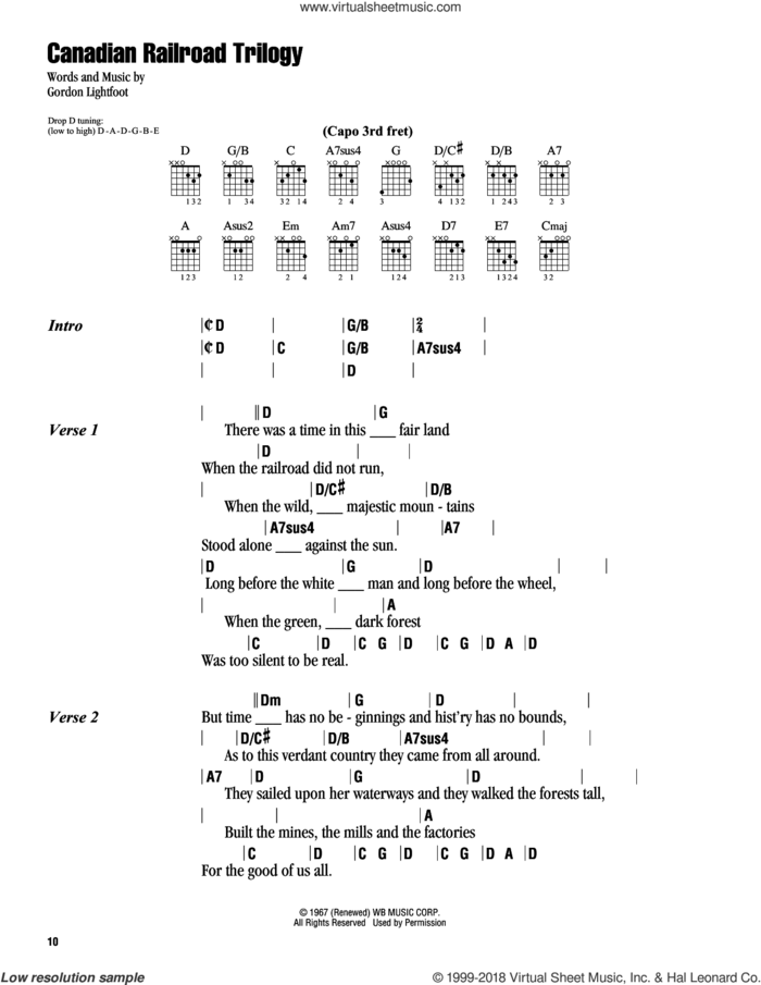 Canadian Railroad Trilogy sheet music for guitar (chords) by Gordon Lightfoot, intermediate skill level